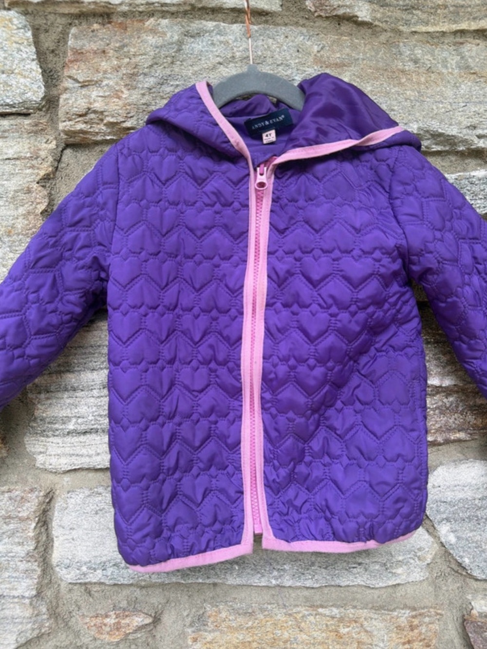 Purple Quilted Kids' Hooded Jacket with Pink Trim